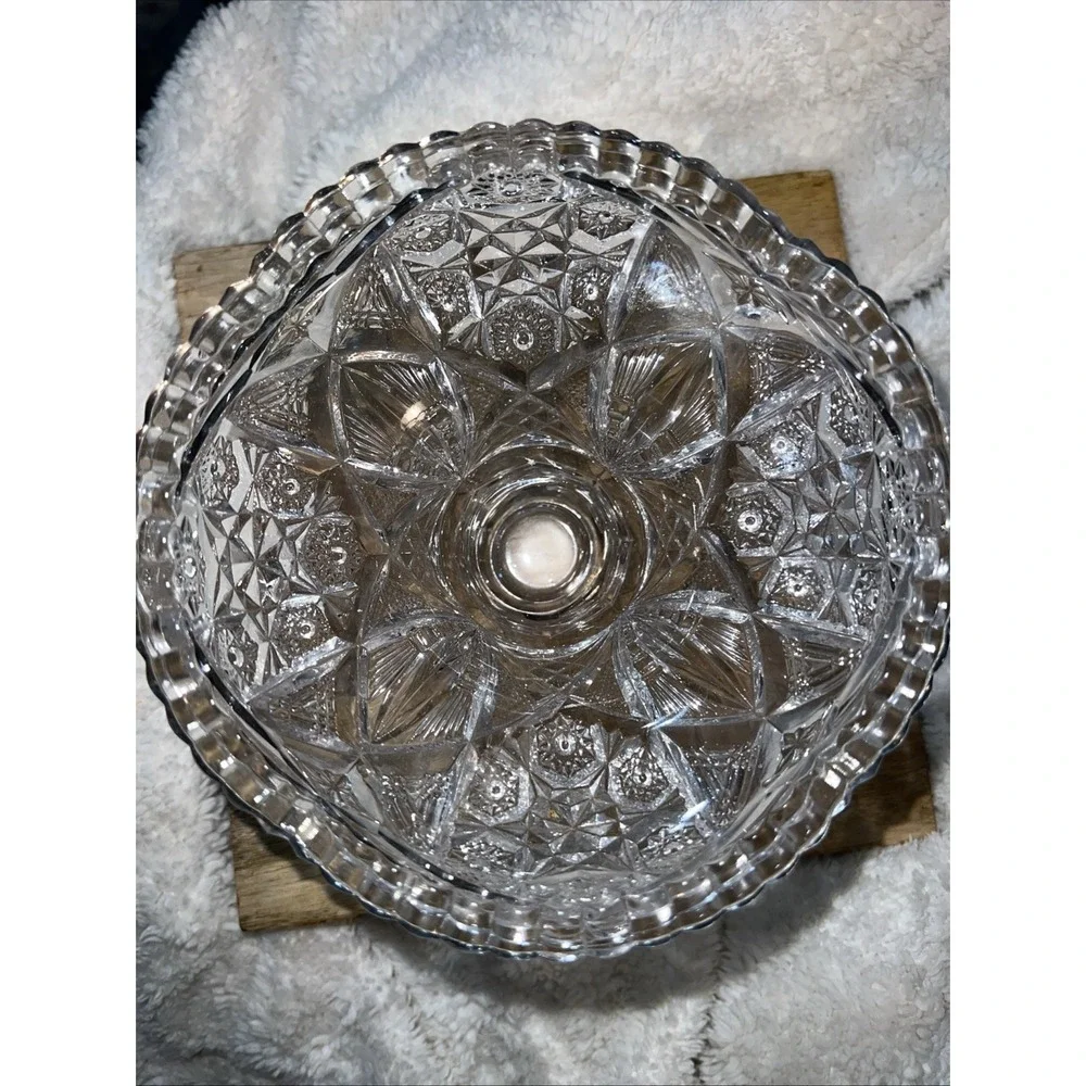 Vintage cut glass pedestal bowl, likely used as a candy dish or compote.